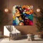 Farbenwind Porträt – Wandbild Poster mit Blüten im Haar