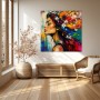 Farbenwind Porträt – Wandbild Poster mit Blüten im Haar