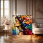 Farbenwind Porträt – Wandbild Poster mit Blüten im Haar