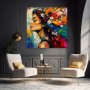 Farbenwind Porträt – Wandbild Poster mit Blüten im Haar