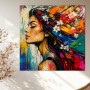 Farbenwind Porträt – Wandbild Poster mit Blüten im Haar