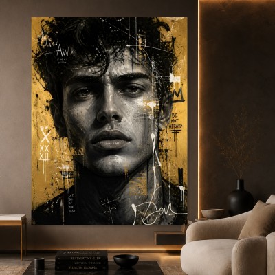 Urbanes Porträt in Schwarz-Gold – Wandbild als Fine Art Print