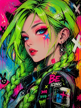 Neon Rebel Girl – Modernes Wandbild als Gallery Print