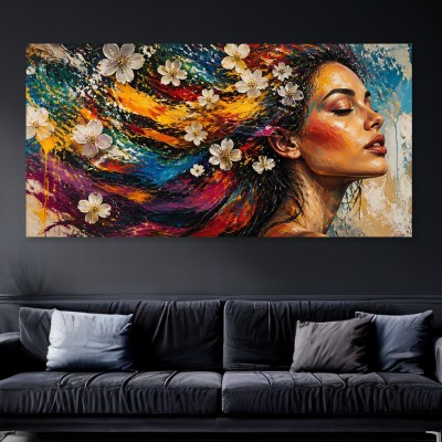 Blüten im Farbenstrom – Modernes Wandbild als Gallery Leinwand