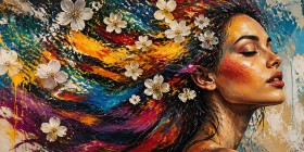 Blüten im Farbenstrom – Modernes Wandbild als Gallery Leinwand