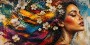 Blüten im Farbenstrom – Modernes Wandbild als Gallery Leinwand