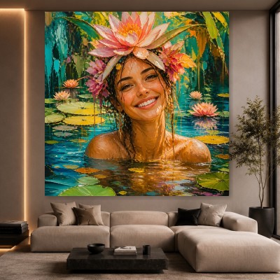 Lotuslächeln im Tropenteich – Wandbild als Gallery Leinwand