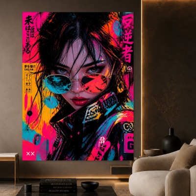 Neon Rebellin Wandbild auf Leinwand
