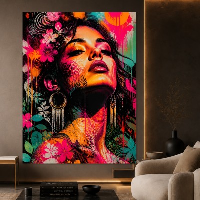 Neonblüten Porträt – Modernes Wandbild als Poster