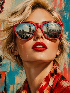 London Glamour Portrait – Wandbild Poster mit roter Sonnenbrille