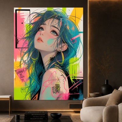 Neon Manga Porträt Wandbild als Poster