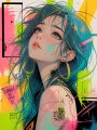 Neon Manga Porträt Wandbild als Poster