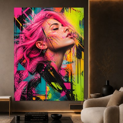 Neon Muse – Pop Art Wandbild auf Gallery Leinwand