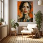 Intensives Frauenporträt als Leinwand & Poster in Orange und Türkis