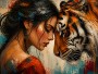 Tigerflüstern – Wandbild und Acrylglasbild mit Frau und Raubkatze