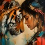 Tiger und Frau – Modernes Wandbild als Gallery Leinwand