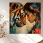 Tiger und Frau – Modernes Wandbild als Gallery Leinwand