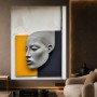 Graue Profilskulptur vor Gelb und Schwarz – Modernes Wandbild als Acrylglasbild