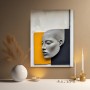 Graue Profilskulptur vor Gelb und Schwarz – Modernes Wandbild als Acrylglasbild