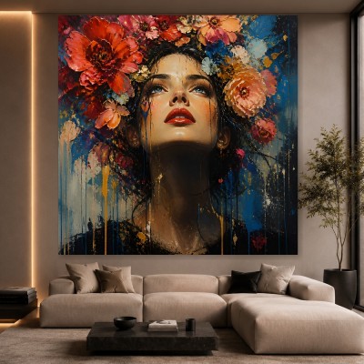 Florale Muse - Leinwandbild und Acrylbild mit expressivem Porträt