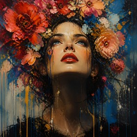 Florale Muse - Leinwandbild und Acrylbild mit expressivem Porträt