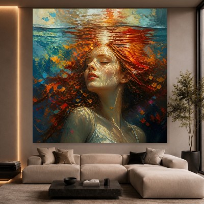 Unterwasser-Porträt in Gold und Türkis – Leinwandbild & Fine Art Print