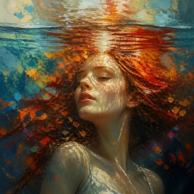 Unterwasser-Porträt in Gold und Türkis – Leinwandbild & Fine Art Print