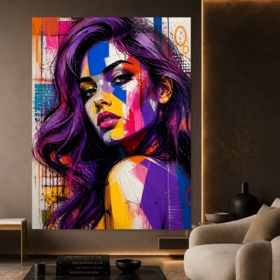 Violettes Pop-Art Porträt – Wandbild Poster in leuchtenden Farben