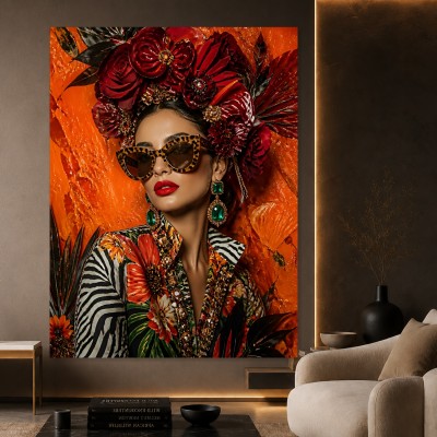 Exotische Diva mit Blumenkrone – Gallery Leinwand & Poster