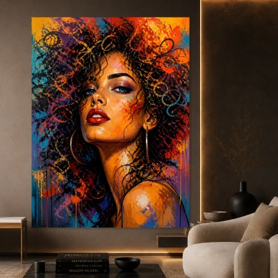 Expressives Porträt Wandbild – Farbenstarkes Poster mit moderner Frauenfigur