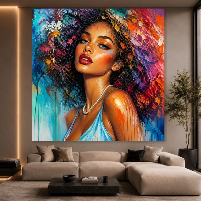 Farbenstarkes Porträt Wandbild als Poster – Glamour in Türkis und Orange