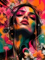 Neonblüten Porträt – Modernes Wandbild als Gallery Leinwand