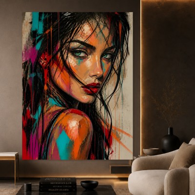 Expressives Wandbild Porträt – Acrylglasbild mit urbaner Farbenergie