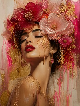 Florale Diva in Gold – Luxus Wandbild als Poster