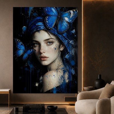 Blauer Schmetterlingsblick – Wandbild als Gallery Leinwand