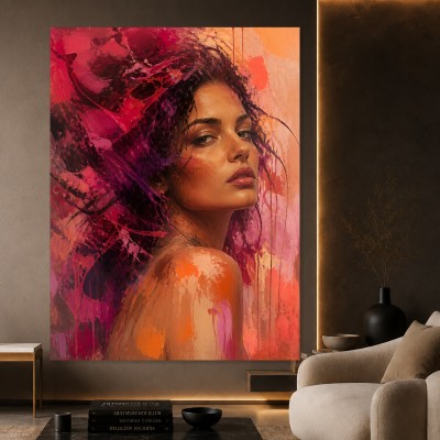 Expressives Porträt als Modernes Wandbild und Acrylbild in Magenta