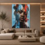 Urbanes Porträt in Blau und Rot – Wandbild als Acrylbild