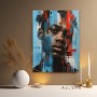 Urbanes Porträt in Blau und Rot – Wandbild als Acrylbild