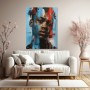 Urbanes Porträt in Blau und Rot – Wandbild als Acrylbild