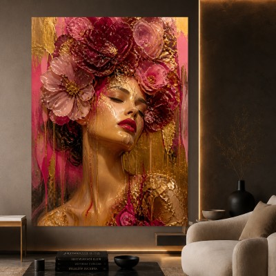 Goldene Blütenqueen – Wandbild als Gallery Leinwand