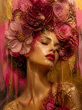 Goldene Blütenqueen – Wandbild als Gallery Leinwand