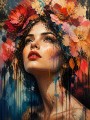 Blütenporträt Wandbild – Elegantes Acrylbild mit expressiver Frau