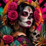 Día de los Muertos Wandbild – farbstarkes Porträt als Gallery Leinwand