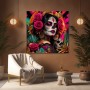 Día de los Muertos Wandbild – farbstarkes Porträt als Gallery Leinwand