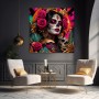 Día de los Muertos Wandbild – farbstarkes Porträt als Gallery Leinwand