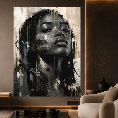Selbstbewusste Eleganz – Wandbild als Acrylbild in Schwarz und Beige