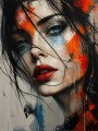 Expressives Frauenporträt – Wandbild & Acrylglasbild in Rot, Blau und Schwarz