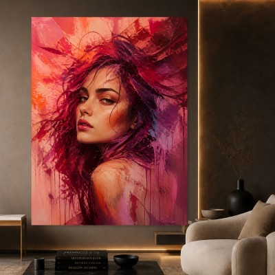 Expressives Porträt in Magenta – Wandbild als Acrylbild