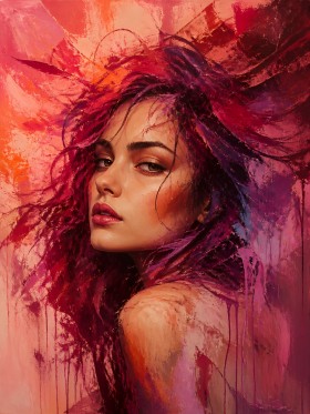 Expressives Porträt in Magenta – Wandbild als Acrylbild