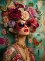 Florale Diva mit roten Sonnenbrillen – Wandbild Poster